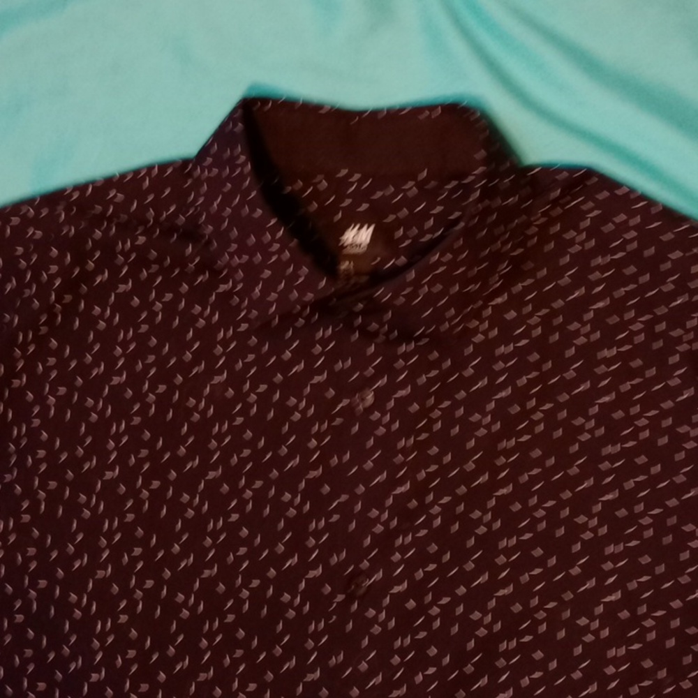 H&M BLACK WITH WHITE PRINT BUTTON SHIRT, SLIM FIT SIZE LARGE - Picture 2 of 8